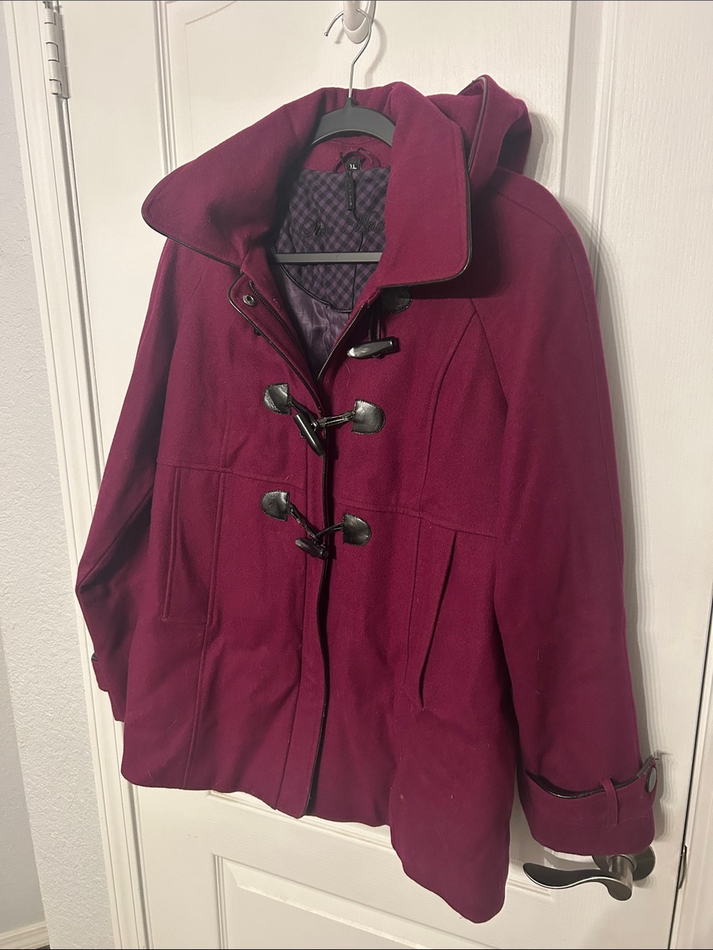 Steve Madden Burgundy Hooded Toggle Pea Coat